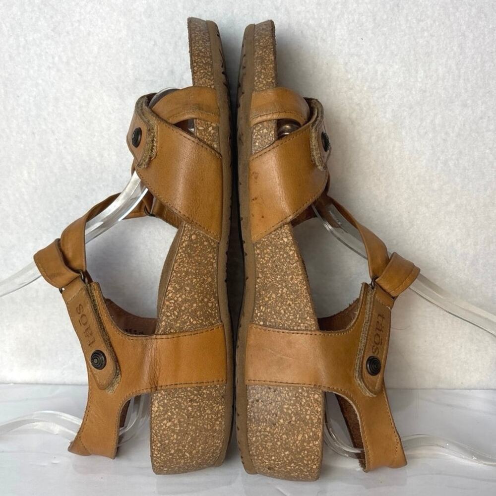 Taos Universe Camel Leather Sandals Womens Size 9.5 Strappy Comfort Wedge - Picture 6 of 9